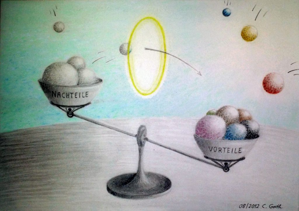 "Das Positive wiegt mehr", Bleistiftzeichnung, Pastellkreide, 08/2012, ©Christine Gorth